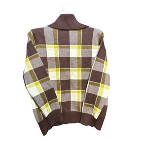 Tahari Plaid Turtleneck Sweater Checkered Knit Brown Yellow Stretch‎ Small NWT